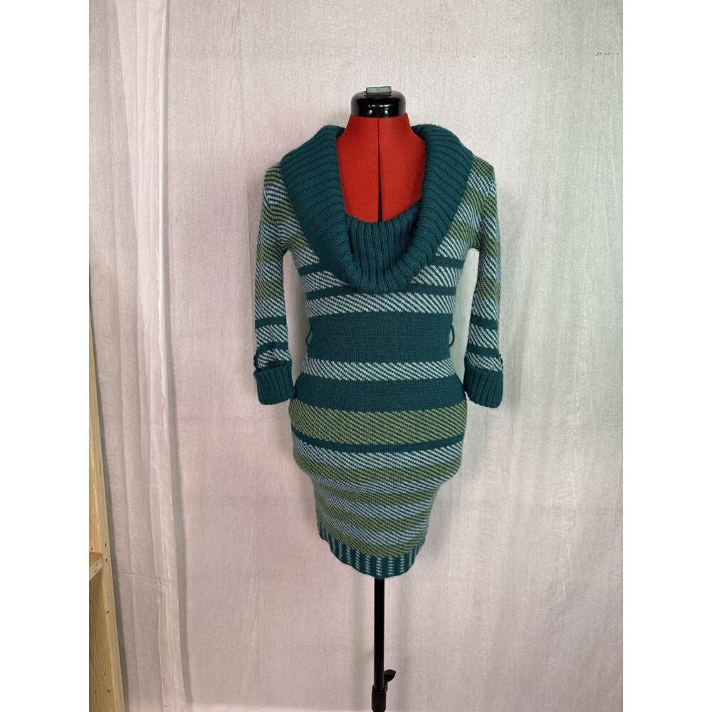 VTG Say What? Sz S Cowl Neck Short Sleeve Chunky Knit Sweater Dress Y2K D362